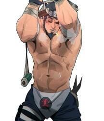 1boy 2022 abs bara barazoku beard biceps blush chris_sdd clothing facial_hair gay hairy hi_res highres male male_focus male_only manly muscles muscular muscular_arms muscular_male naruto naruto_(series) nipples sarutobi_asuma scars_all_over solo solo_male