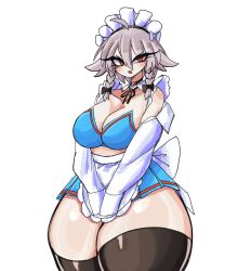 2023 female open_mouth sakuya_izayoi solo solo_female thick_legs thick_thighs touhou touhou_project white_background ziffern