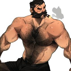 1boy 2022 abs armpit_hair bara barazoku beard biceps blush chris_sdd clothing facial_hair gay graves_(league_of_legends) hairy hairy_arms hairy_chest hi_res highres league_of_legends male male_focus male_only male_pubic_hair manly muscles muscular muscular_arms muscular_male nipples riot_games solo solo_male