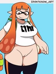 1girls bottomless female idontknow_art inkling inkling_girl nintendo orange_eyes overweight pointy_ears pussy solo solo_female splatoon standing