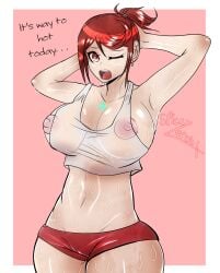 breasts large_breasts pyra see-through_clothing short_shorts spicezeros sweat sweating tank_top visible_nipples xenoblade_(series) xenoblade_chronicles_2