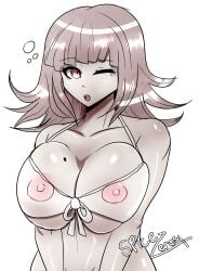 bikini bikini_top breasts danganronpa danganronpa_2:_goodbye_despair female_only large_breasts mole_on_breast nanami_chiaki nipples see-through_clothing spicezeros straight_hair super_danganronpa_2 visible_nipples