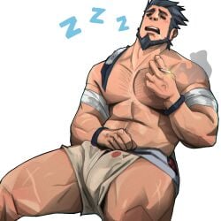 1boy 2022 abs bara barazoku beard biceps blush bulge chris_sdd clothing facial_hair flaccid gay hairy hairy_arms hairy_chest hi_res highres male male_focus male_only male_pubic_hair manly muscles muscular muscular_arms muscular_legs muscular_male muscular_thighs naruto naruto_(series) nipples sarutobi_asuma solo solo_male