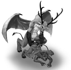 anthro antlers demon duo erection furfur genitals hooves horn humanoid_genitalia humanoid_penis imminent_sex imp male male/male membrane_(anatomy) membranous_wings monochrome nib-roc nude penis sex size_difference wings