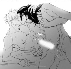 2023 2boys anal anal_sex black_and_white black_hair black_hair_male censored censored_penis chest_to_back eyes_closed gay gay_sex grabbing_sheets hand_on_thigh hand_on_waist holding_head jujutsu_kaisen kissing_while_penetrated legs_spread long_hair long_hair_male male/male male_penetrating_male muscle muscles penetration satoru_gojo sex short_hair short_hair_male six_pack six_richman suguru_geto sweat sweating sweaty_body thrusting_into_ass white_hair white_hair_male yaoi