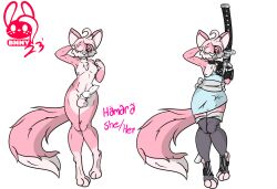 alpha_channel armor canid canine digitigrade_paws female fox hi_res knot mammal melee_weapon nude pink succubusbnny sword weapon