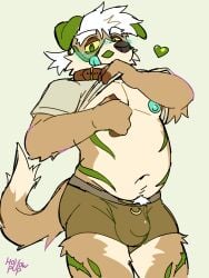 absurd_res anthro bulge canid canine canis collar detailed_bulge domestic_dog hi_res hollowpup hollowpup_(character) male mammal markings pubes solo teasing tongue tongue_out tuft