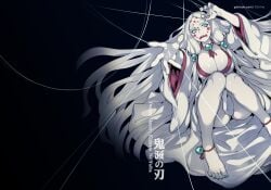 anklet barefoot big_breasts cleavage demon_slayer feet fishine kimetsu_no_yaiba long_hair mother_spider_demon painted_nails painted_toenails pale_skin tagme toes white_hair white_skin