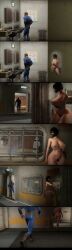 3d bethesda_softworks bob_cut clothed_male emotrashcan exhibitionism exhibitionist fallout nude_female pubic_hair screenshot sneaking teacher vault_dweller vault_suit