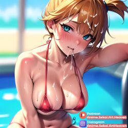 abs ai_generated alternative_bust_size animesekaiartheaven asymmetrical_hair bare_shoulders bikini blue_eyes blush bra breasts clothing cum_in_hair cum_on_body cumshot female female_only game_freak gym_leader hair_tie huge_breasts kasumi_(pokemon) large_breasts looking_at_viewer misty misty_(pokemon) muscle navel nintendo orange_hair pokemon pokemon_(anime) pokemon_(classic_anime) pokemon_(game) pokemon_rgby ponytail pool shiny shiny_skin short_hair side_ponytail solo swimsuit tied_hair underwear water wet