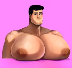 american_dad bara_tits big_breasts big_nipples breasts embarrassed fat_breasts male male_only nipples rivezion shy stan_smith