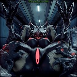 1girls 3d 3d_(artwork) anus areolae ass breasts glowing_pussy large_ass large_breasts nipples presenting thekidxeno thick_thighs thighs vagina voruna_(warframe) warframe