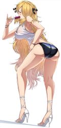 1girls ass blonde_hair breasts cynthia_(pokemon) female hair_over_one_eye high_heels hips huge_ass huge_breasts light-skinned_female light_skin long_hair nintendo pokemon pokemon_dppt popsicle simple_background slim_waist suzusiigasuki thick_thighs thighs wide_hips