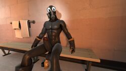 bench cartoon_eyes glowing_eyes grey_ass grey_balls grey_body grey_dick grey_penis pyro pyro_(team_fortress_2) red_glans