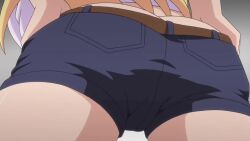 1girls animated anus ass blonde_hair blue_panties blue_shorts censored denim denim_shorts female mankitsu_happening mitsuki_otona panties pussy short_shorts shorts small_ass solo sound tagme underwear undressing video