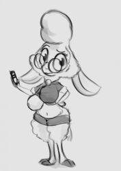 bluedouble bottomwear bovid breasts caprine clothing dawn_bellwether disney eyewear female glasses hi_res mammal monochrome one_breast_out sheep skirt solo unaware wardrobe_malfunction zootopia