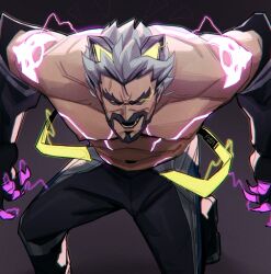 1boy 2022 abs anima_squad_series bara barazoku battle_bunny_series battle_wolf_sylas beard biceps blush chris_sdd facial_hair gay hairy hi_res highres league_of_legends male male_focus male_only manly muscles muscular muscular_arms muscular_male nipples riot_games solo solo_male sylas