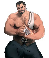 1boy 2021 abs arcane bara barazoku beard biceps blush chris_sdd clothing daddy facial_hair gay hairy hairy_chest hi_res highres league_of_legends male male_focus male_only manly muscles muscular muscular_arms muscular_male nipples riot_games solo solo_male vander