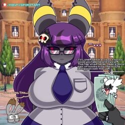 1girls 2023 2boys anthro anthro_only black_body black_eyes black_fur black_hair blush breasts brown_fur bunnelby digital_media_(artwork) dollars duskull ear_piercing english_text female freckles furry galarian_zigzagoon generation_2_pokemon generation_6_pokemon generation_8_pokemon glasses goth goth_girl hair huge_breasts inminent_sex looking_at_viewer luneiumbreon_(mintyspirit) male mintyspirit multicolored_hair nerd nerdy_female piercing piercings pokemon pokemon_(species) pokemon_sv pov purple_hair red_sclera school school_uniform schoolgirl text umbreon watermark white_fur wide_hips