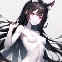 1girls ai_generated breasts dark_hair female naked naked_female nekomimi nemus_waifu_generator nude_female pale-skinned_female pale_skin pooplool sole_female solo solo_female tagme topless