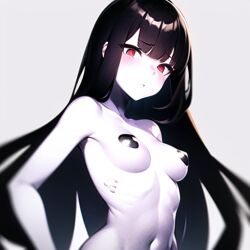 1girls ai_generated black_nipples breasts dark_hair female naked naked_female nemus_waifu_generator nude_female pale-skinned_female pale_skin pooplool red_eyes revenant sole_female solo solo_female tagme topless undead