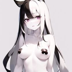 1girls ai_generated black_and_white_hair black_hair breasts dark_hair female multicolored_hair naked naked_female nemus_waifu_generator nude_female pale-skinned_female pale_skin pooplool sole_female solo solo_female tagme topless white_hair x_nipples