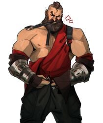 1boy 2022 abs arcane bara barazoku beard biceps blush chris_sdd clothing facial_hair gay hairy hairy_chest hi_res highres league_of_legends male male_focus male_only manly muscles muscular muscular_arms muscular_male nipples noxian_soldier rictus_(league_of_legends) riot_games scars_all_over solo solo_male