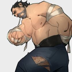 1boy 2022 abs arcane bara barazoku beard biceps blush chris_sdd clothing facial_hair gay hairy hairy_chest hi_res highres league_of_legends male male_focus male_only manly muscles muscular muscular_arms muscular_male nipples riot_games solo solo_male vander