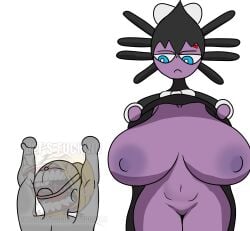 anthro big_breasts breasts duo female friedcocopuff generation_5_pokemon gothiruselle gothitelle human humanoid male male/female mammal nintendo nipples no_penetration pokemon pokemon_(species) purple_body