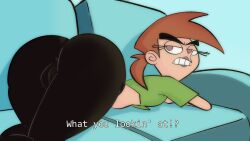 1girls ass cameltoe eduardo_squidwardo english_text exposed_torso pants red_hair shirt straight_hair the_fairly_oddparents vicky_(fairly_odd_parents)