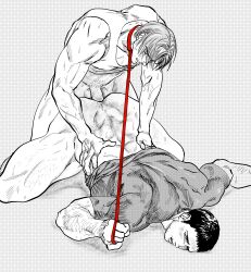 123456dyom 2boys absurdres anal animal_collar ass bara blush bottomless chris_redfield clenched_teeth closed_eyes collar erection facial_hair gay highres holding holding_leash large_pectorals leash leash_pull leon_scott_kennedy male_focus male_pubic_hair monochrome multiple_boys muscular muscular_male naked_shirt open_mouth pectorals penis pet_play prone_bone pubic_hair resident_evil resident_evil_6 sex shirt tank_top teeth thick_thighs thighs top-down_bottom-up yaoi
