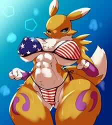 american_flag_bikini b_cottontail bandai_namco big_breasts bikini breasts digimon digimon_(species) furry renamon thick_thighs video_games wide_hips