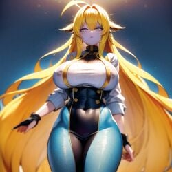 1girls ai_generated big_breasts blonde_hair busty deity dusk looking_down_at_viewer nemus_waifu_generator pooplool tagme thick_thighs tight_clothing voluptuous