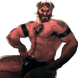 1boy 2021 abs armpit_hair bara barazoku beard biceps blush bulge chris_sdd daddy demon demon_horns facial_hair gay graves_(league_of_legends) hairy hairy_arms hairy_chest hi_res highres league_of_legends male male_focus male_only male_pubic_hair manly muscles muscular muscular_arms muscular_male nipples red_body red_skin riot_games solo solo_male underwear