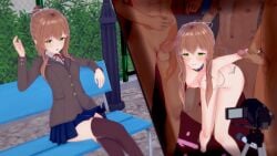 1girls 3boys brown_hair cheating cheating_girlfriend cuckold cuckolding dark-skinned_male dark_skin doki_doki_literature_club green_eyes infidelity interracial monika_(doki_doki_literature_club) netorare ntr ponytail school_uniform schoolgirl sex slut spexlimt thighhighs vaginal_penetration white_bow