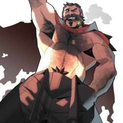 1boy 2021 abs armpit_hair bara barazoku beard biceps blush bulge chris_sdd clothing daddy facial_hair gay graves_(league_of_legends) hairy hairy_arms hairy_chest hi_res highres league_of_legends male male_focus male_only male_pubic_hair manly muscles muscular muscular_arms muscular_male nipples riot_games solo solo_male