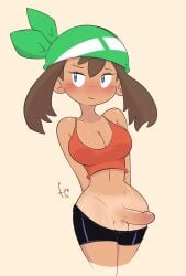 1futa :> balls big_breasts big_hips big_penis breasts cleavage clothed clothing embarrassed erection fernal-scarlet fondly_scarlet futa_only futanari human light-skinned_futanari light_skin may_(pokemon) may_(pokemon_emerald) mostly_clothed no_nose penis penis_out pokemon pokemon_rse shorts solo standing tan tanline thick_thighs wide_hips