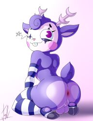 anthro ass asshole balls ballsack bussy cute deer ears_up femboy happy_tree_friends lechugansfw makeup male mime_(htf) purple_eyes purple_skin socks socks_only tail wink winking_at_viewer