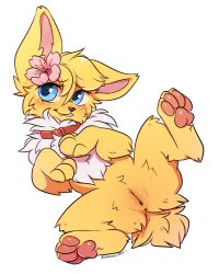 absurd_res alpha_channel bloominglynx blush eeveelution female feral flower fur generation_1_pokemon genitals hi_res jolteon nintendo paws plant pokemon pokemon_(species) pussy solo yellow_body yellow_fur