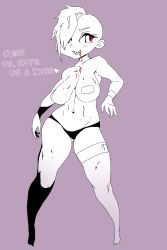 blood cute functionally_nude functionally_nude_female hair_over_one_eye killing_floor large_breasts panties pasties red_eyes sharp_teeth shaved_side smile smiling stalker_(kf) zombie zombie_girl