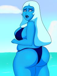 1girls ass ass ass_focus big_ass big_breasts big_breasts big_butt bikini blue_diamond_(steven_universe) blue_eyes blue_skin blueartfiend breasts gem_(species) mature_female steven_universe swimsuit water