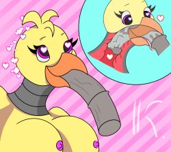 animal_genitalia animal_penis animatronic anthro avian big_breasts bird bodily_fluids breasts chica_(fnaf) chicken classic_chica_(fnaf) deep_throat duo equid equine equine_genitalia equine_penis erection fellatio female five_nights_at_freddy's galliform gallus_(genus) genital_fluids genitals hi_res horse machine male male/female mammal nipples nude oral oral_penetration patotato penetration penile penis phasianid precum robot scottgames sex yellow_body