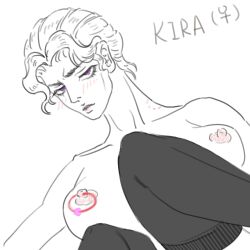 1girls blush blush_lines blushing_at_viewer breasts breasts_out displeased female genderswap_(mtf) jojo's_bizarre_adventure kira_yoshikage looking_at_viewer looking_back_at_viewer nipple_piercing nipple_rings rule_63 rule_63 shirtless_female stockings thigh_highs thighhighs unhappy_female yoshikage_kira