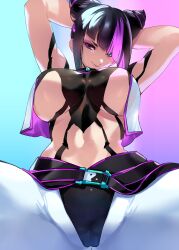 1girls arms_behind_head black_hair capcom dyed_hair female female_only hair_over_one_eye juri_han large_breasts looking_at_viewer negresco smile solo street_fighter street_fighter_6 tagme yin_yang