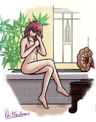 1girls bath bathroom bathtub crossed_legs female female female_only honkai:_star_rail honkai_(series) kafka_(honkai:_star_rail) medium_breasts nude nude_female phonograph pink_eyes purple_hair vhitradraws