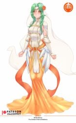 1girls alternate_costume breasts bridal_veil bride crazzeffect dress elincia_ridell_crimea female female_only fire_emblem fire_emblem:_path_of_radiance fire_emblem:_radiant_dawn flower full_body green_hair hair_flower high_heels long_hair looking_at_viewer nintendo orange_eyes see-through small_breasts smile solo wedding_dress white_background