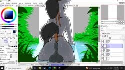 absurd_res anthro anus back back_view balls dickgirl english_text equid equine female futa_sans_pussy futanari genitals gynomorph hi_res horse intersex looking_at_viewer looking_back mammal privvys-art puffy_anus solo standing text