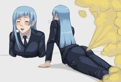 1girl 1girls anonymous_artist ass big_ass big_butt blue_hair breasts fart fart_cloud fart_fetish farting farting_at_viewer female gas gassy jujutsu_kaisen kasumi_miwa laying_down laying_on_stomach lying_on_stomach medium_breasts relief relieved solo_female