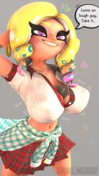 3d big_breasts cellphone earrings eyelashes inkling_boi_(artist) inklingboi2 looking_at_viewer octoling octoling_girl phone pink_eyes school_uniform schoolgirl sfm smug_face smug_grin source_filmmaker splatoon splatoon_3 yellow_hair