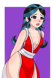 big_ass big_butt black_hair cosplay cyan_hair king_of_fighters kizzonozomi4 mai_shiranui oc original_character shy small_boobs smaller_female thick_ass thick_legs thick_thighs violet_eyes